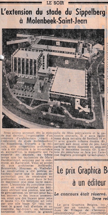 'L'extension du stade du Sippelberg à Molenbeek-Saint-Jean', <i>Le Soir</i>, ca 1965 (archives Moureau)